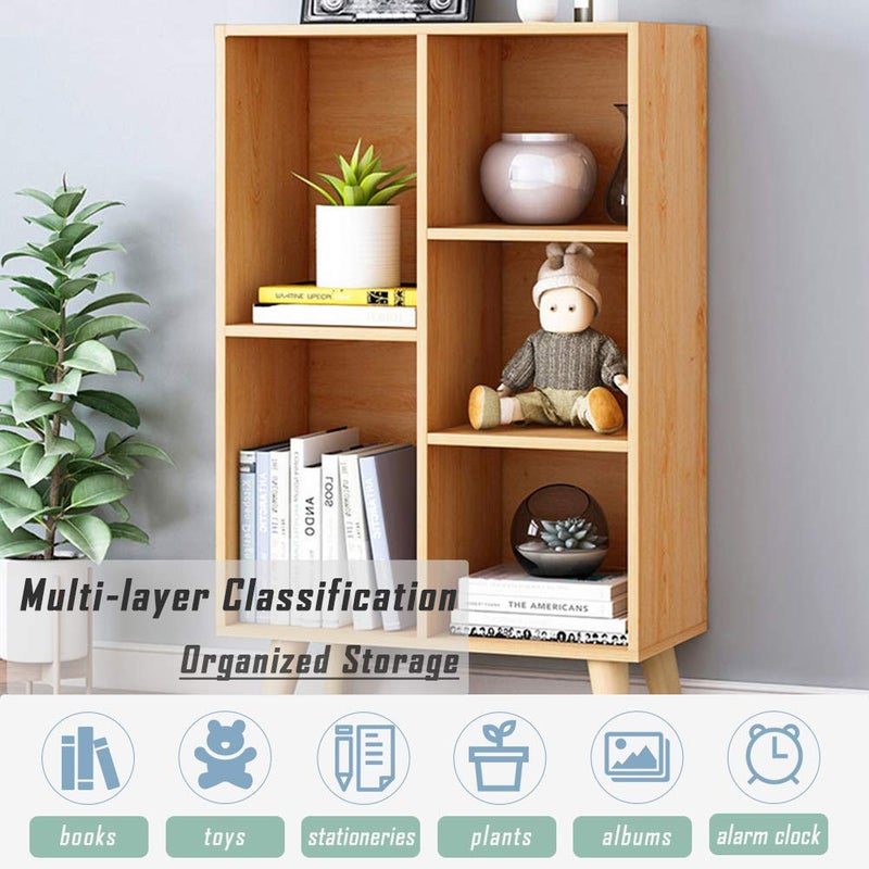 IOTXY Wooden Open Shelf Bookcase - 3-Tier Floor Standing Display Cabinet Rack with Legs, 5 Cubes Bookshelf, Bright Blue - Image 5